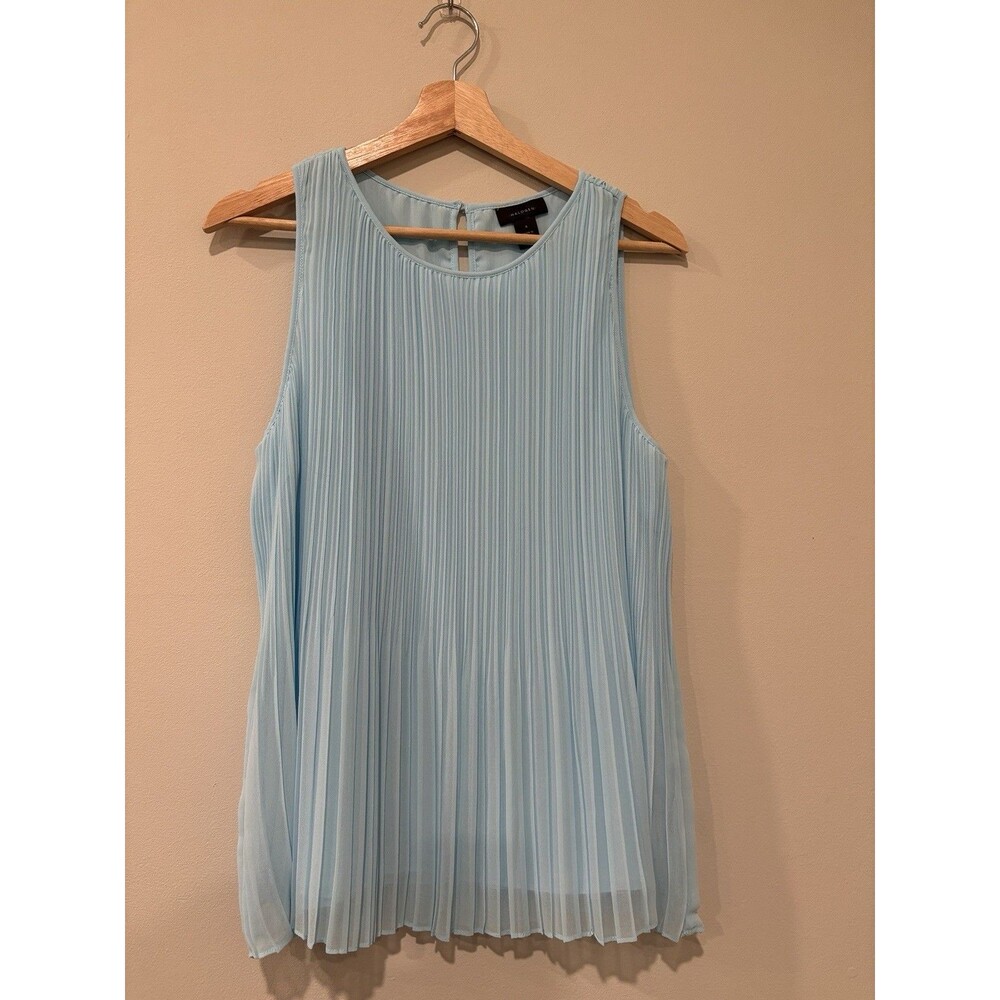 Halogen Women’s Sleeveless Pleated Georgette Top In Pale Blue Size S